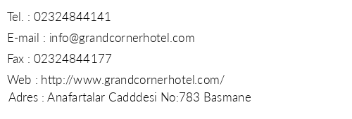 Grand Corner Hotel telefon numaralar, faks, e-mail, posta adresi ve iletiim bilgileri